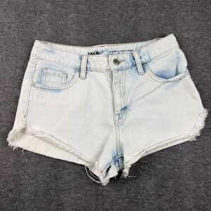 Mossimo Denim High Rise Short Shorts Womens 4/27 Light Blue Frayed Raw Hem